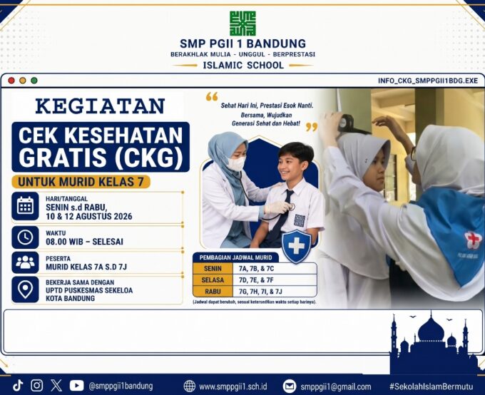 Wujudkan Generasi Sehat dan Berprestasi, SMP PGII 1 Bandung Gandeng Puskesmas Sekeloa Gelar Cek Kesehatan Gratis untuk Kelas VII